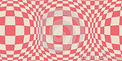 Bloated Checkered Colorful Background, Abstract Vector Pattern. The Retro Wavy Psychedelic Checkerboard in Red and White Stock Photo