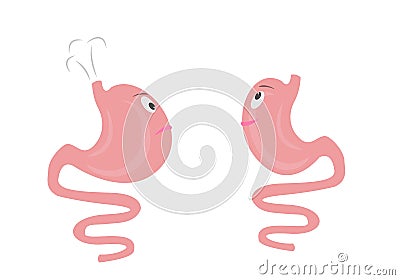 Bloating and healthy cartoon stomach Vector Illustration