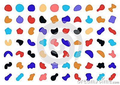 Blob shape. Abstract round fluid asymmetric elements. Irregular oval organic blotches. Ink blot templates. Random Vector Illustration