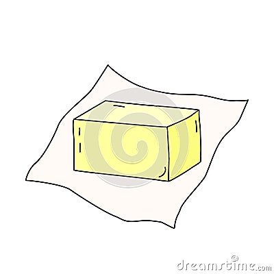 Block of butter or margarine on a piece of wrapping paper, doodle style vector Vector Illustration