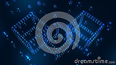 Block chain. Crypto currency. Blockchain concept. 3D isometric digital block with digital code. Editable cryptocurrency template. Cartoon Illustration
