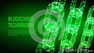 Block chain. Crypto currency. Blockchain concept. 3D wireframe chain with digital blocks. Editable cryptocurrency template. Stock Cartoon Illustration