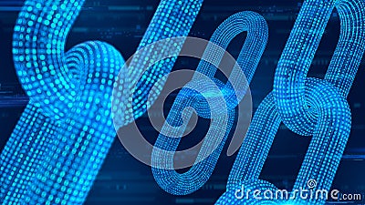 Block chain. Crypto currency. Blockchain concept. 3D wireframe chain with digital code. Editable cryptocurrency template. 3D illus Cartoon Illustration