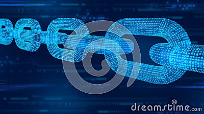 Block chain. Crypto currency. Blockchain concept. 3D wireframe chain with digital code. Editable cryptocurrency template. 3D illus Cartoon Illustration