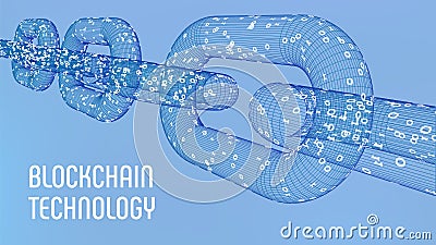 Block chain. Crypto currency. Blockchain concept. 3D wireframe chain with digital code. Editable cryptocurrency template. Stock ve Cartoon Illustration