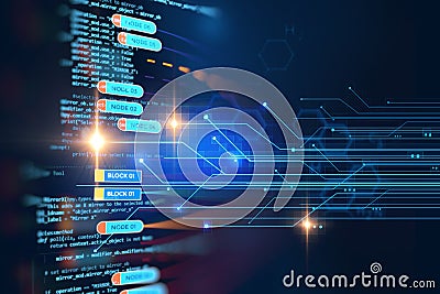 Block chain network concept on technology background Stock Photo