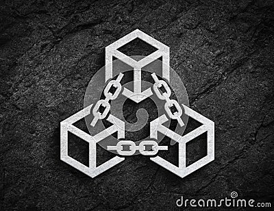 Block chain symbol stone wall background Stock Photo