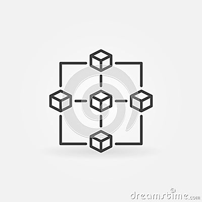 Block Chain vector concept line icon - Five Blockchain Blocks sign Vector Illustration