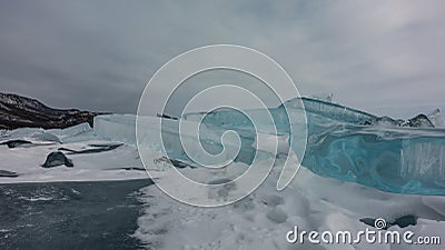 A block of ice hummocks. Close-up. Thick shiny turquoise ice floes Stock Photo
