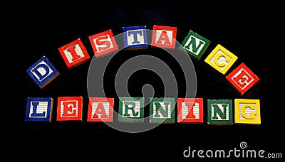 Block Letters on Black Spell Distance Learning Stock Photo