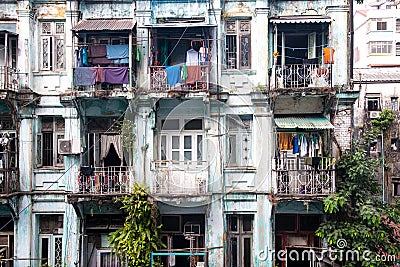 Old flats, Yangon, Burma Stock Photo