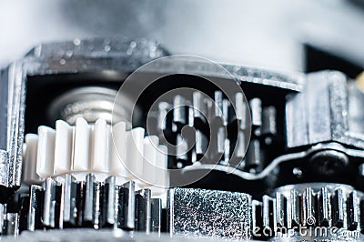 A block of plastic gears in the photo lens for autofocus operation Stock Photo