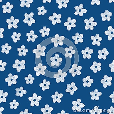 Block print flowers pattern on blue Cartoon Illustration