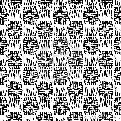 Block print style woven rectangles seamless pattern background. Backdrop of grunge style textile effect weave net shapes Vector Illustration