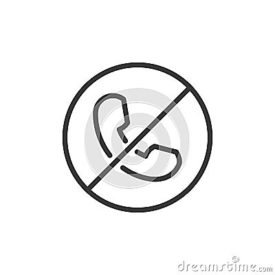 Block or reject call thin line icon. Vector illustration of a phone with a circle and a crossed line Vector Illustration