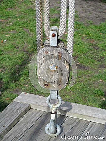 Block and tackle pulley and rope Stock Photo