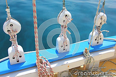 Block and Tackle, Traditional Caribbean Sloop. Stock Photo