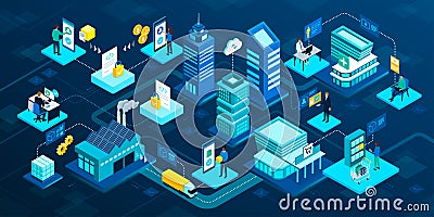 Blockchain applications and online services Vector Illustration