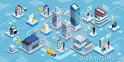 Blockchain applications and online services Vector Illustration