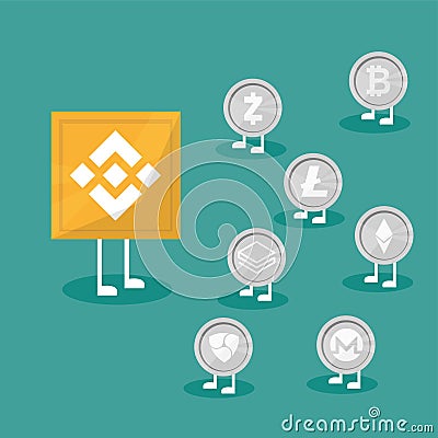 Blockchain binance - Cryptocurrency exchange technology in flat design style Vector Illustration