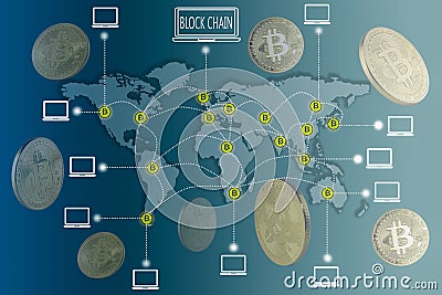 Blockchain and Bitcoin concept Stock Photo