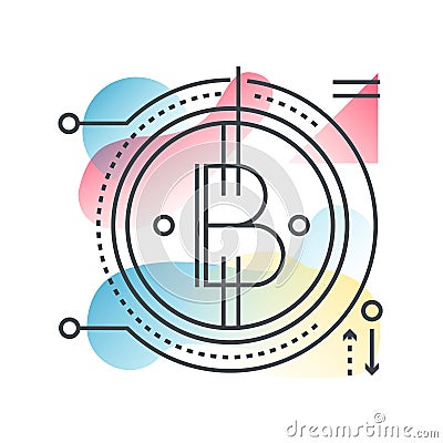 Blockchain bitcoin vector concept in trendy line with gradient flat color. Vector Illustration