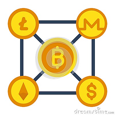 Blockchain, blockchain transaction, cryptocurrency, cryptocurrency chain fully editable vector icons Vector Illustration
