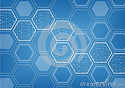 Blockchain blue background with hexagonal shaped pattern Vector Illustration