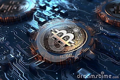 Blockchain, circuit with computer information processor, mind of a computer equipment Stock Photo