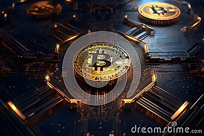 Blockchain, circuit with computer information processor, mind of a computer equipment Stock Photo