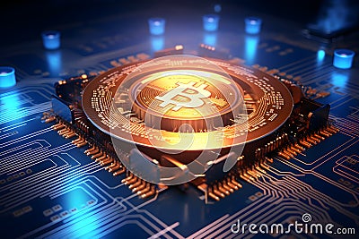 Blockchain, circuit with computer information processor, mind of a computer equipment Stock Photo