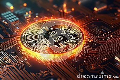 Blockchain, circuit with computer information processor, mind of a computer equipment Stock Photo