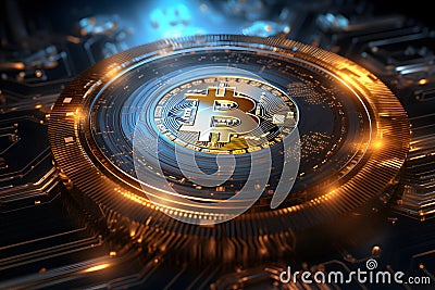 Blockchain, circuit with computer information processor, mind of a computer equipment Stock Photo