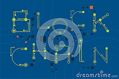 Blockchain concept with digital and electronics font style. Vector Illustration