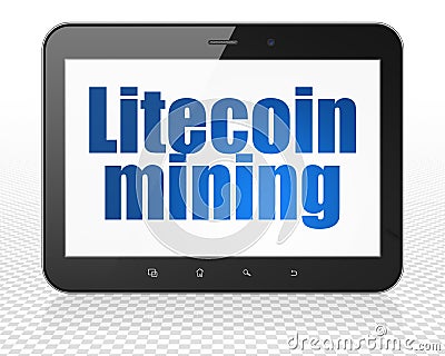 Blockchain concept: Tablet Pc Computer with Litecoin Mining on display Stock Photo
