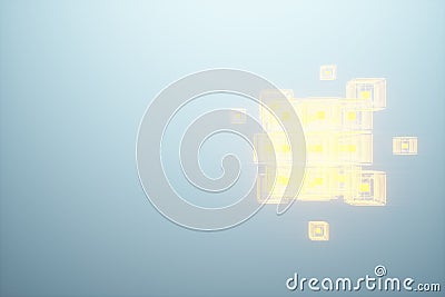 Blockchain Creative neon concept background. Cryptography, learnability of artificial intelligence, neural networks. Holographic Cartoon Illustration