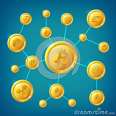 Blockchain, cryptocurrency and bitcoin decentralization anonymous internet transaction vector concept Vector Illustration