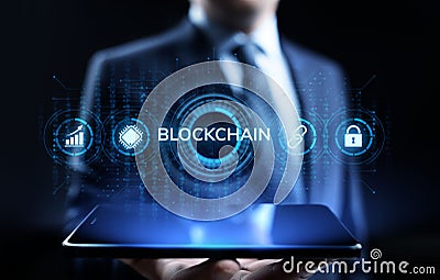 Blockchain Cryptocurrency FInancial technology concept on screen. Stock Photo