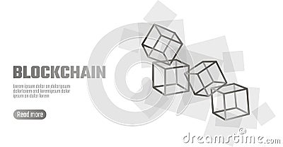 Blockchain cube chain symbol on square code big data flow information. Gray white neutral presentation style Vector Illustration