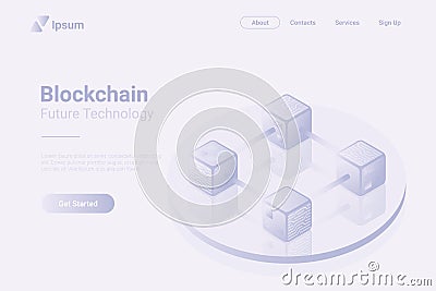 Blockchain data Isometric Flat white monochrome vector concept Vector Illustration