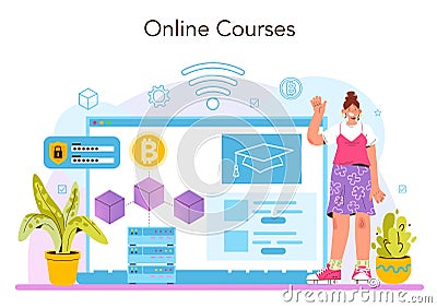 Blockchain developer online service or platform. Blockchain-based Vector Illustration