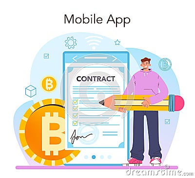 Blockchain developer online service or platform. Blockchain-based Vector Illustration