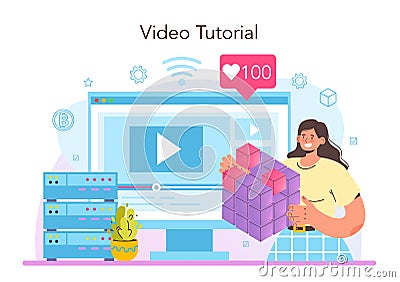 Blockchain developer online service or platform. Blockchain-based Vector Illustration