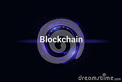 Blockchain digital round token. Cyber cryptocoin with blue glow Vector Illustration