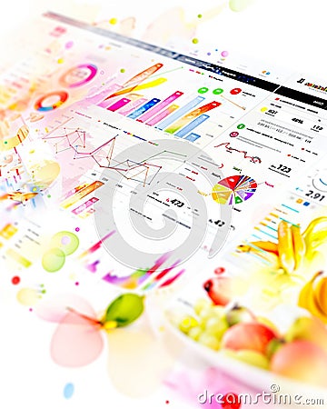 Blockchain-enabled e-commerce analytics dashboard, personalized data visualization, sharp, detailed view Cartoon Illustration