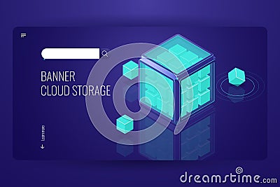 Blockchain feature, security data cryptographic, info protection, technology cube, cloud database storage concept, dark Vector Illustration