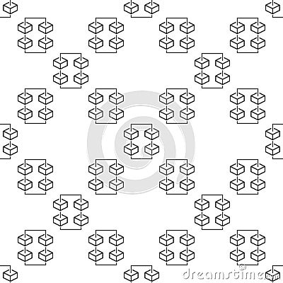Blockchain with Four Blocks vector thin line seamless pattern. Decentralized Block chain network background Stock Photo