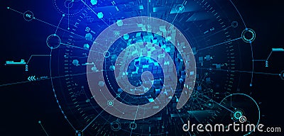 Blockchain hi tech. Information blocks form a decentralized global database structure Cartoon Illustration