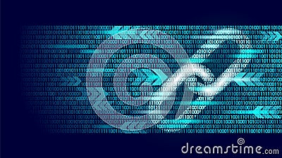 Blockchain hyperlink symbol on binary code number big data flow information. Cryptocurrency finance business concept Vector Illustration