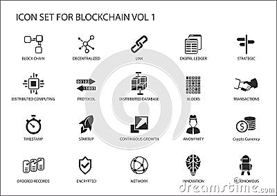 Blockchain icon set Vector Illustration